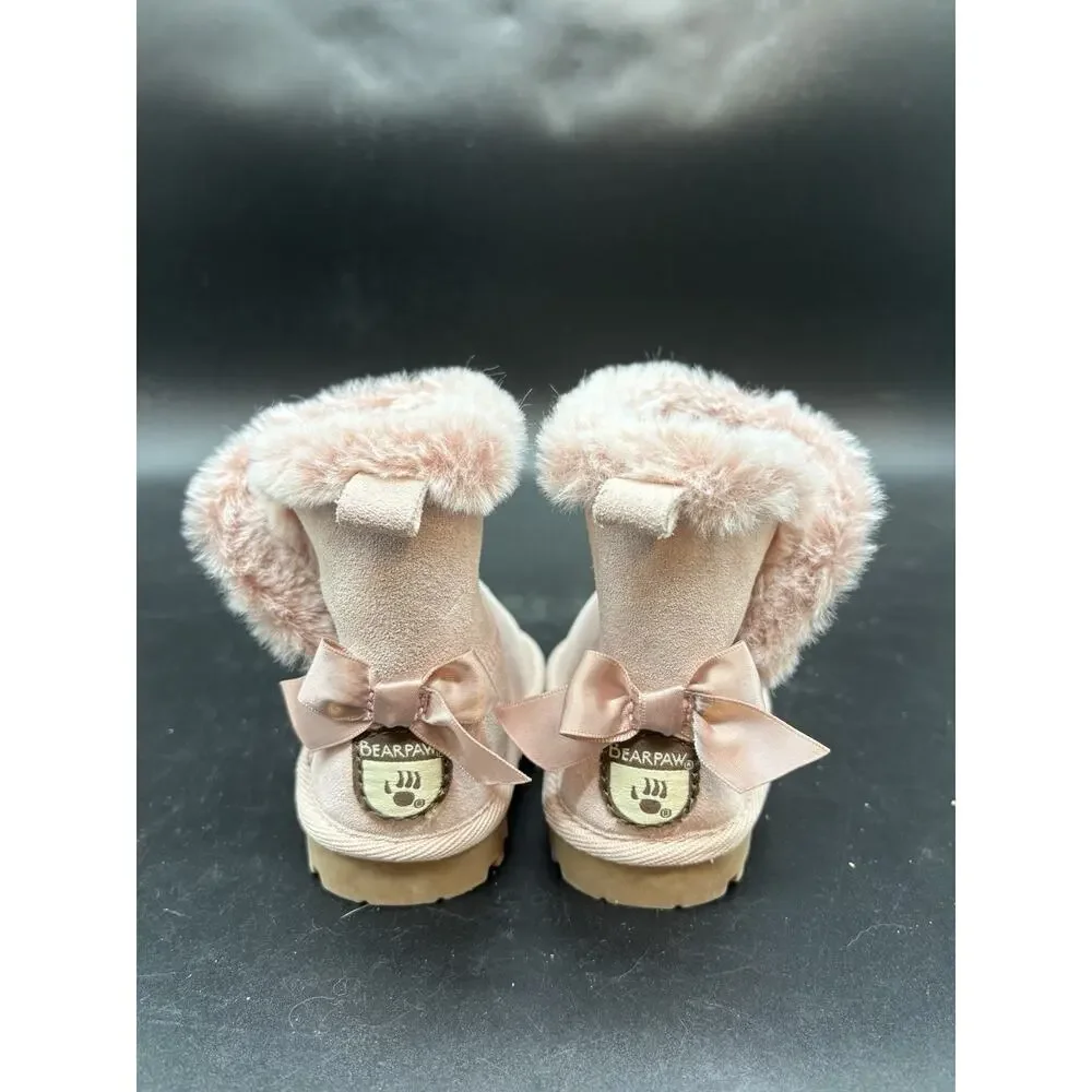 Bearpaw Bow Pink Casual Fur Lined Boots Toddlers Size 3